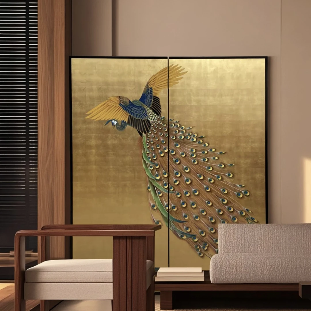 TS262孔雀图屏风高200*宽82cm*2片