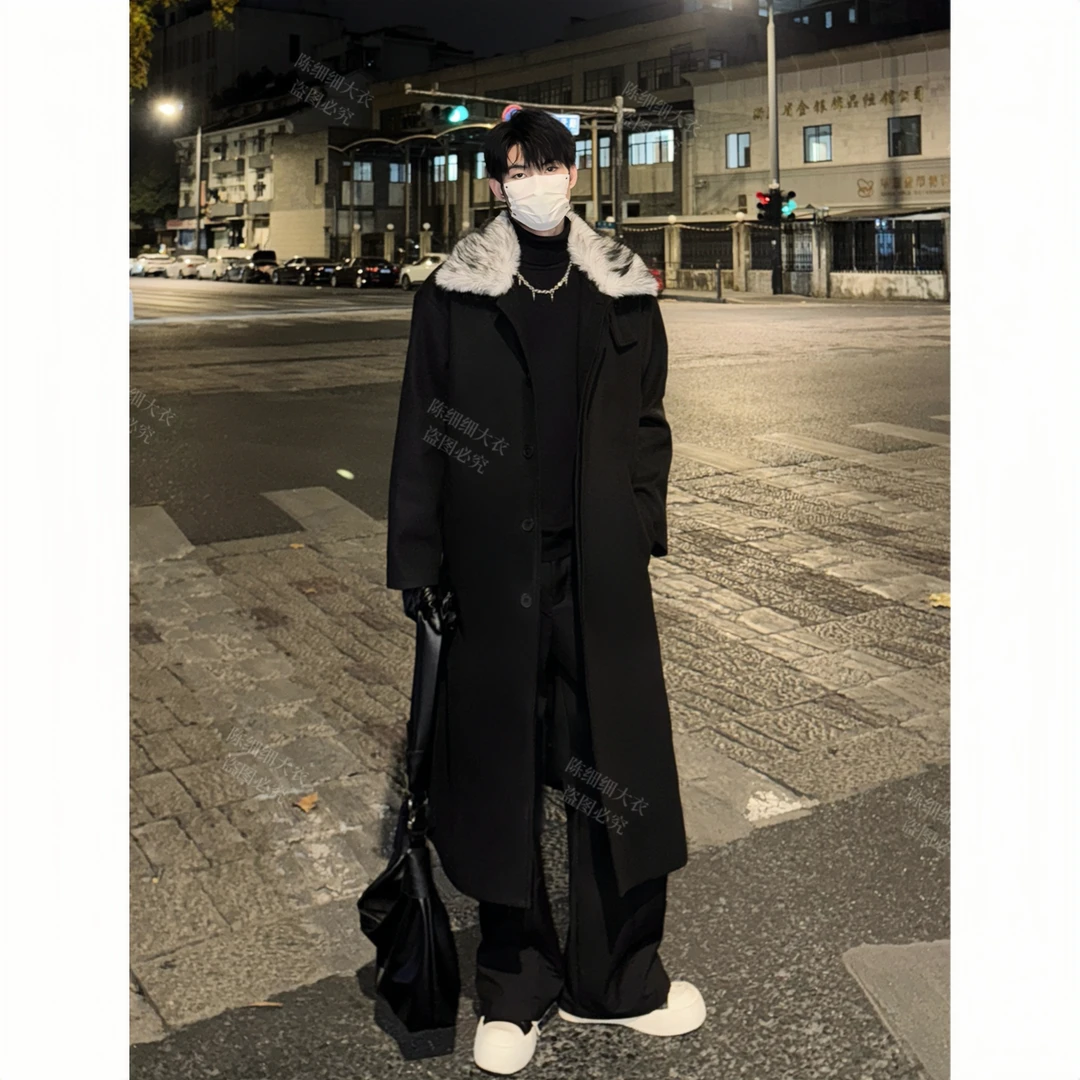 【可拆卸毛领】座山雕可拆卸毛领加棉呢大衣保暖冬款韩系氛围男