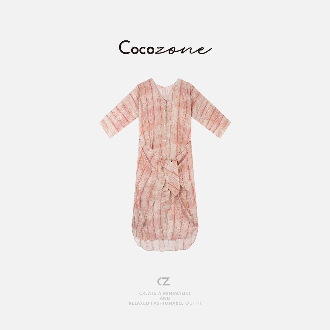 COCO ZONE 刘一一 【100桑蚕丝】大理石纹理收腰连衣裙CD1A0828