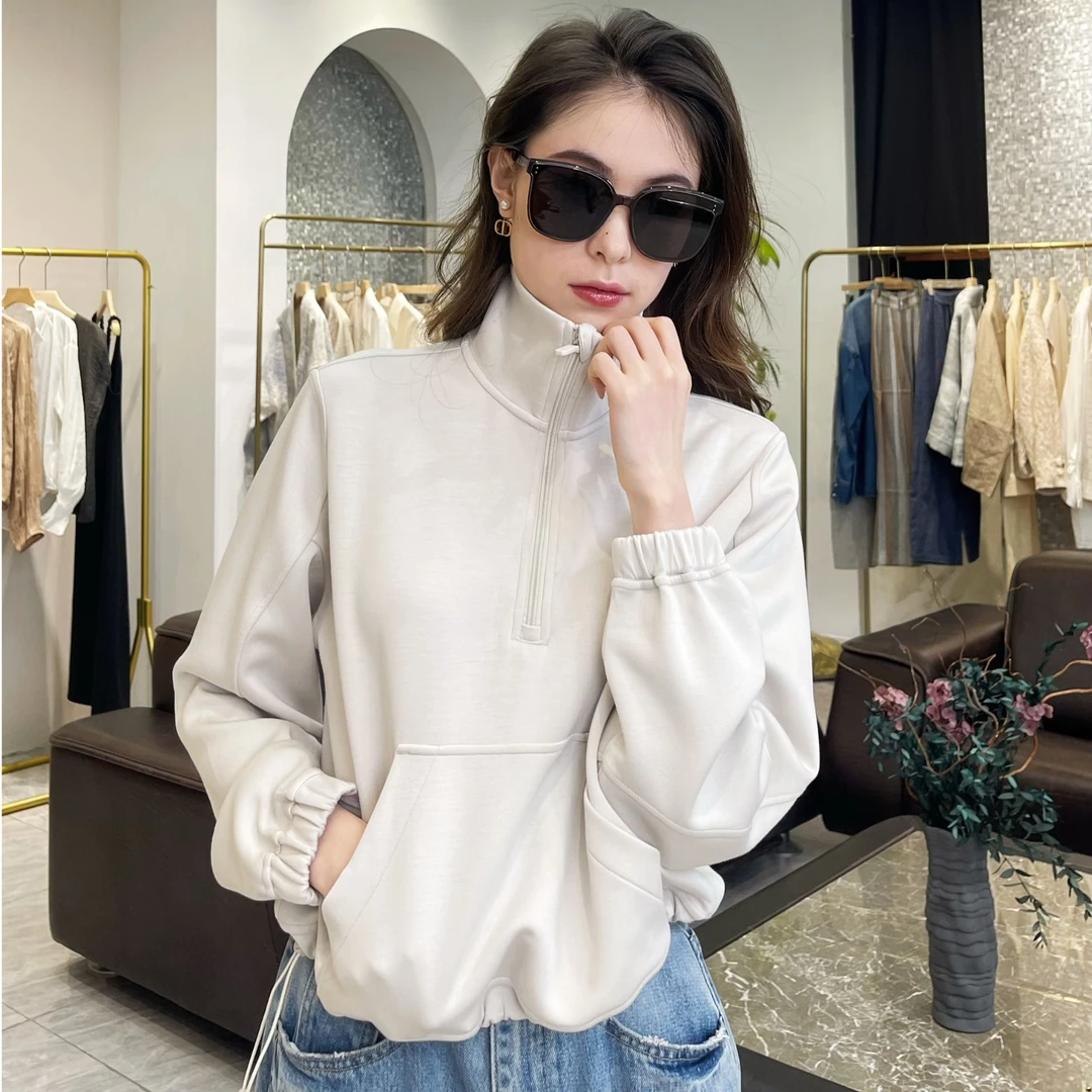 半拉链慵懒风立领卫衣女2025春季新款百搭小个子上衣