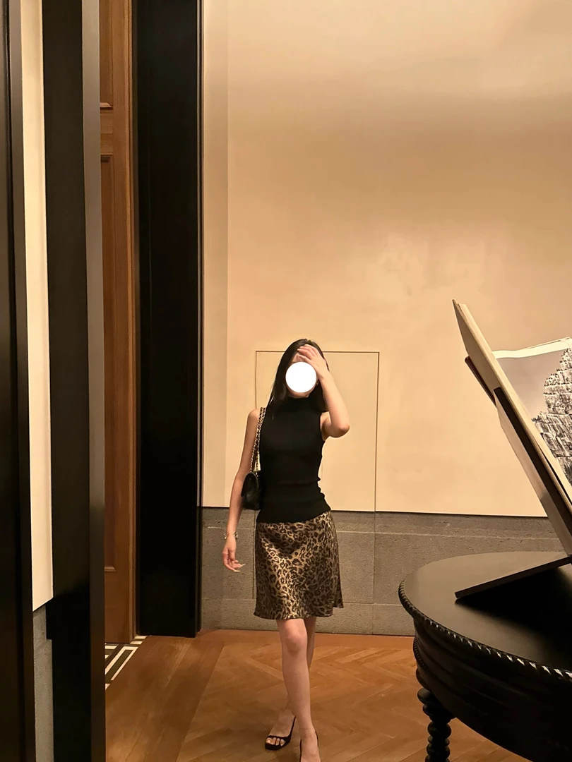 复古鎏金 烫金豹纹A字高腰半身裙夏季新品修身显瘦短裙