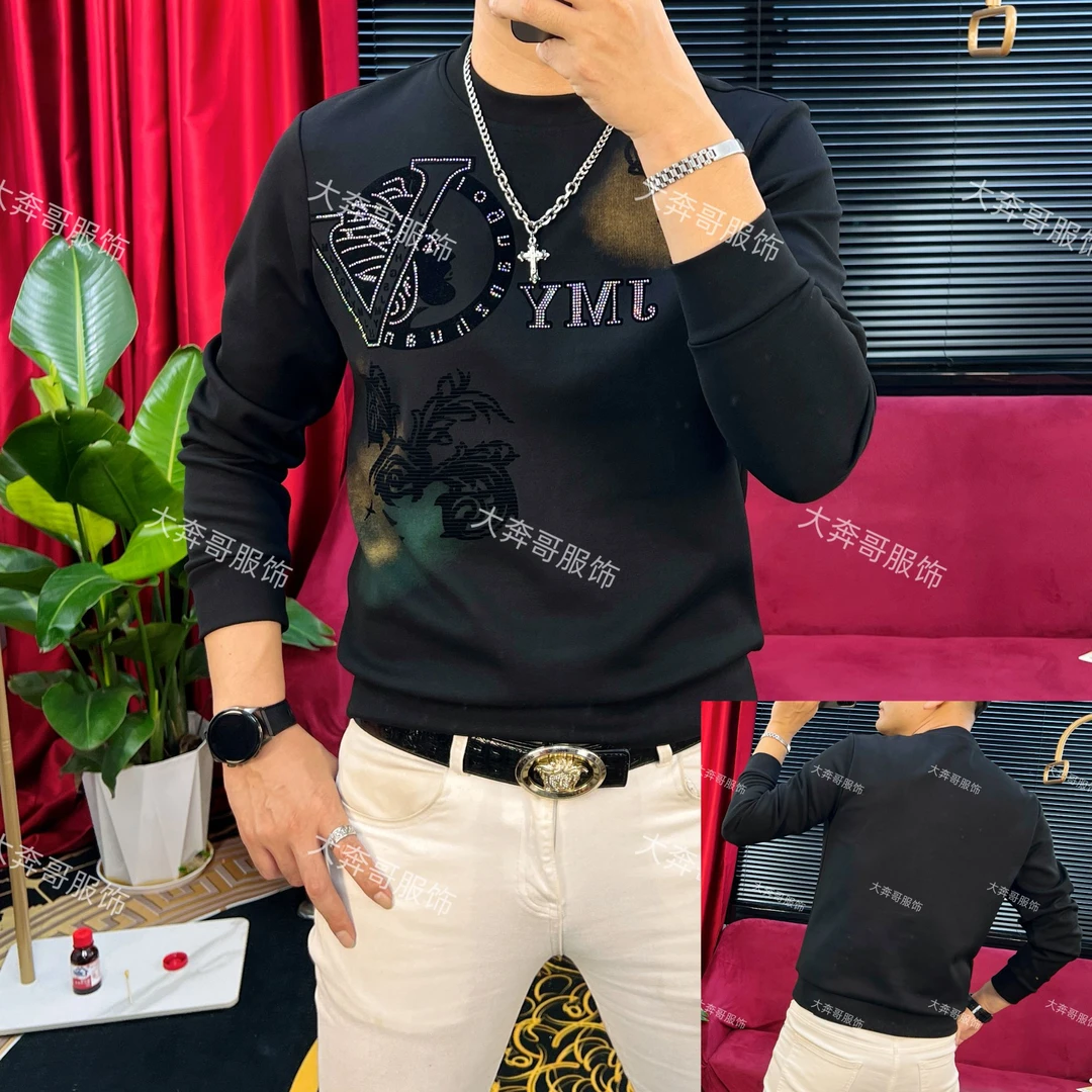 DBG欧洲站秋冬新款男士时尚休闲高品质潮流字母帅圆领修身长袖T恤