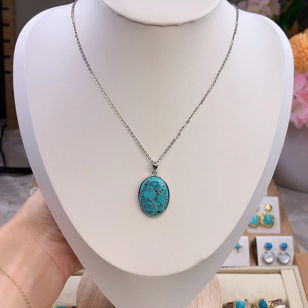 绿松石银S925镶嵌颈饰