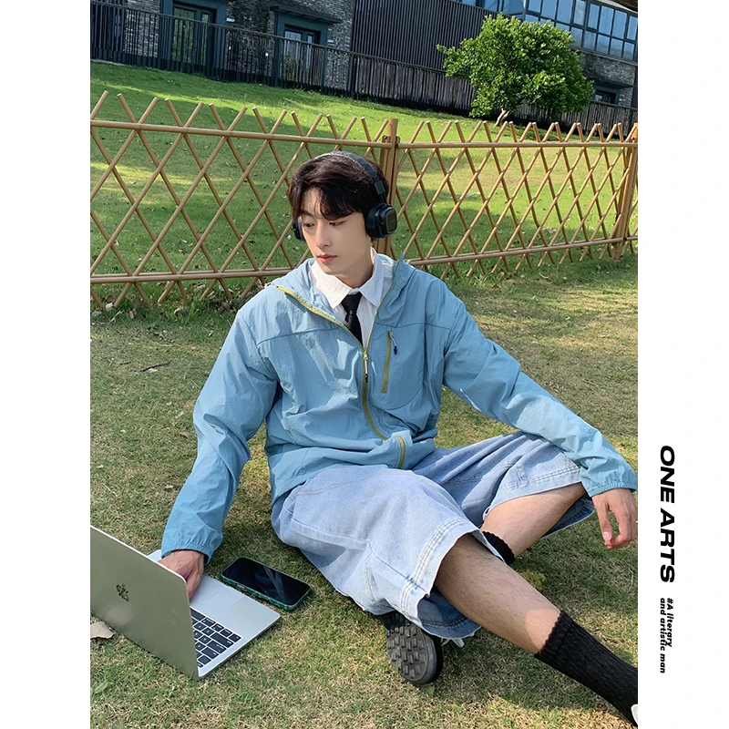 【ONEARTS短袖】UPF50+冰丝防晒衣男夏季薄款凉感遮阳连帽防晒衣