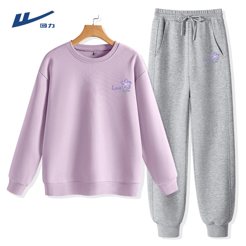 Warrior/回力紫色套装2025过年新衣服一整套卫衣卫裤套装女ins潮