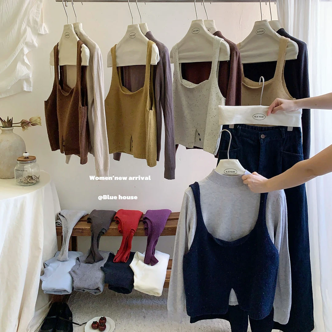 韩国花线点纱针织吊带马甲背心两件套秋冬文艺休闲叠穿打底两件套