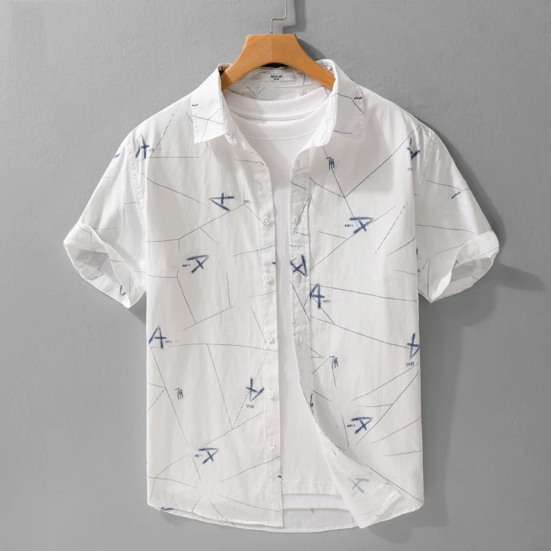 Cebrodz清爽干净男士短袖衬衫纯棉休闲潮牌夏季薄款流行衬衣痞帅