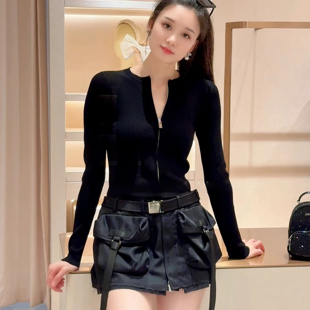 YOYOUNA（泰酷辣）机能风黑色修身款针织拼接连衣裙25秋冬新款