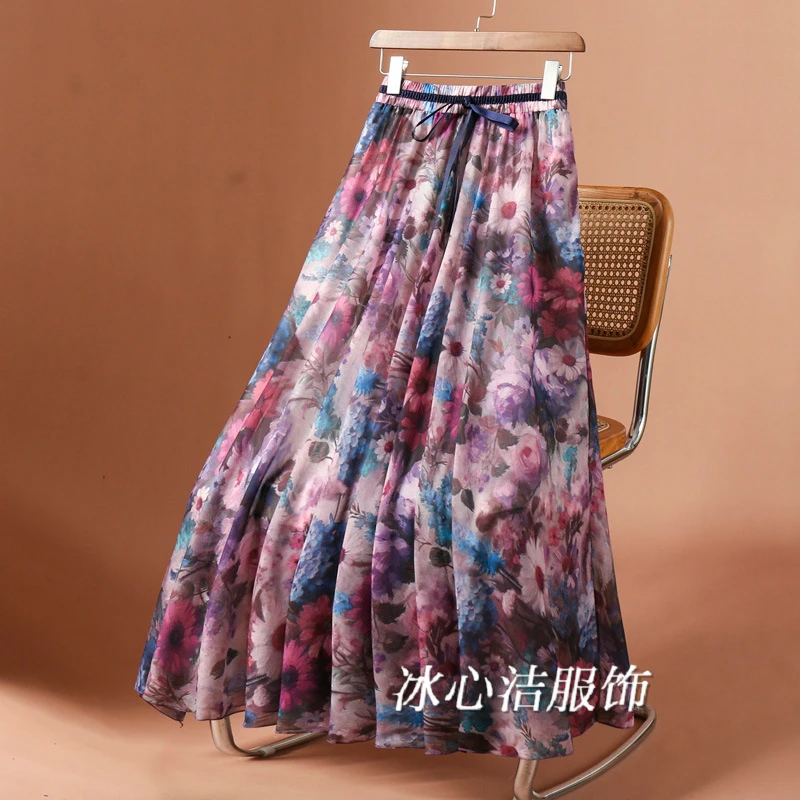 独特绝美印花波西米亚风印花雪纺半身裙女夏季2025新款沙滩长裙子