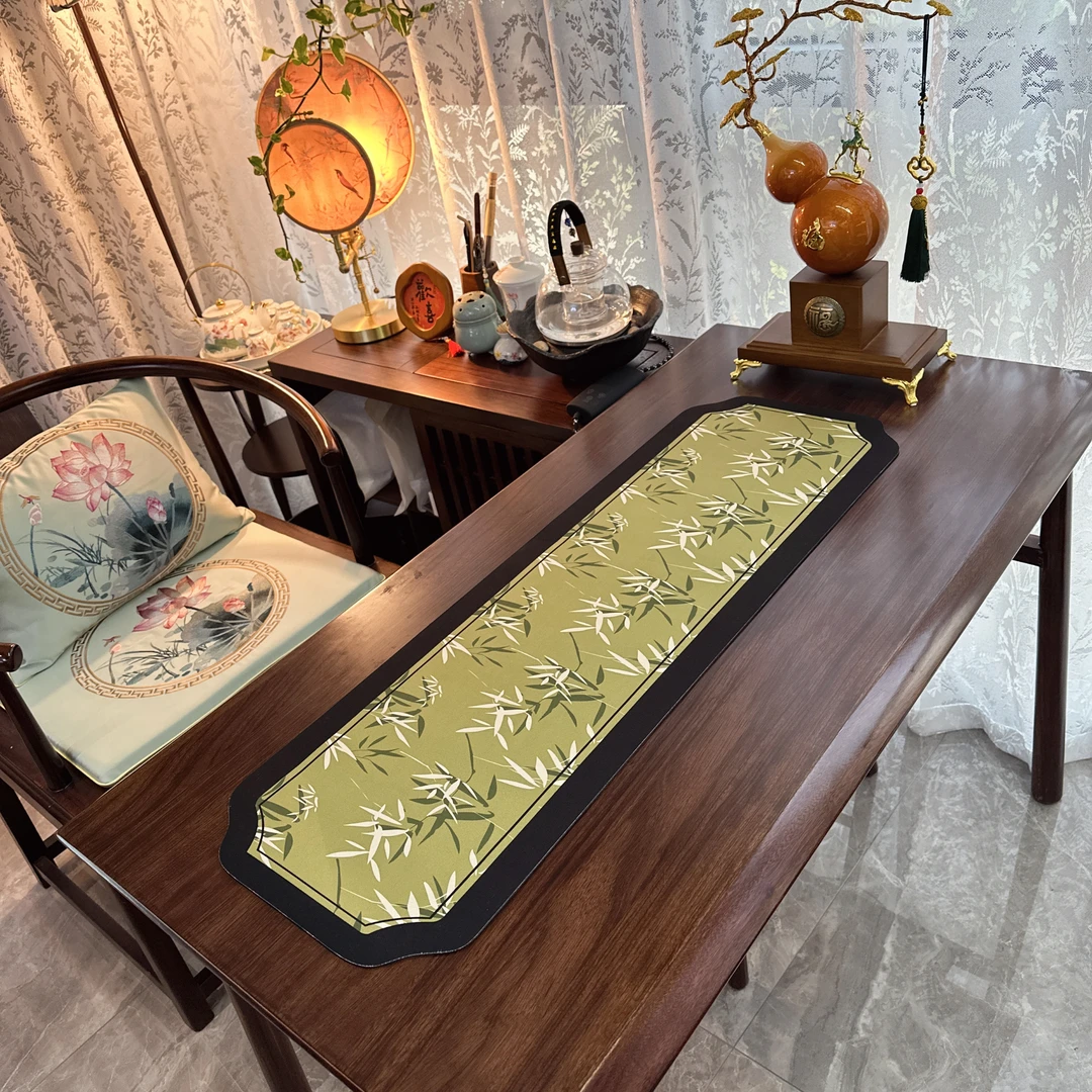 原创国风富贵竹桌旗新中式禅意茶桌茶旗防水茶垫长桌布
