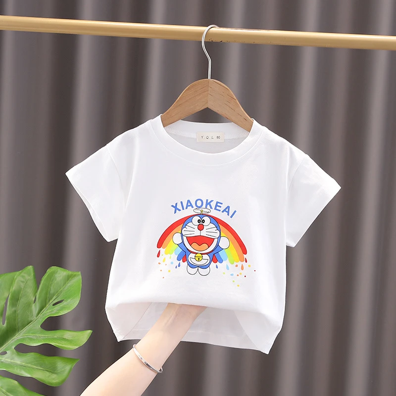 儿童t恤短袖夏装小童卡通男女宝宝2024彩虹夏季新款薄款白色半袖