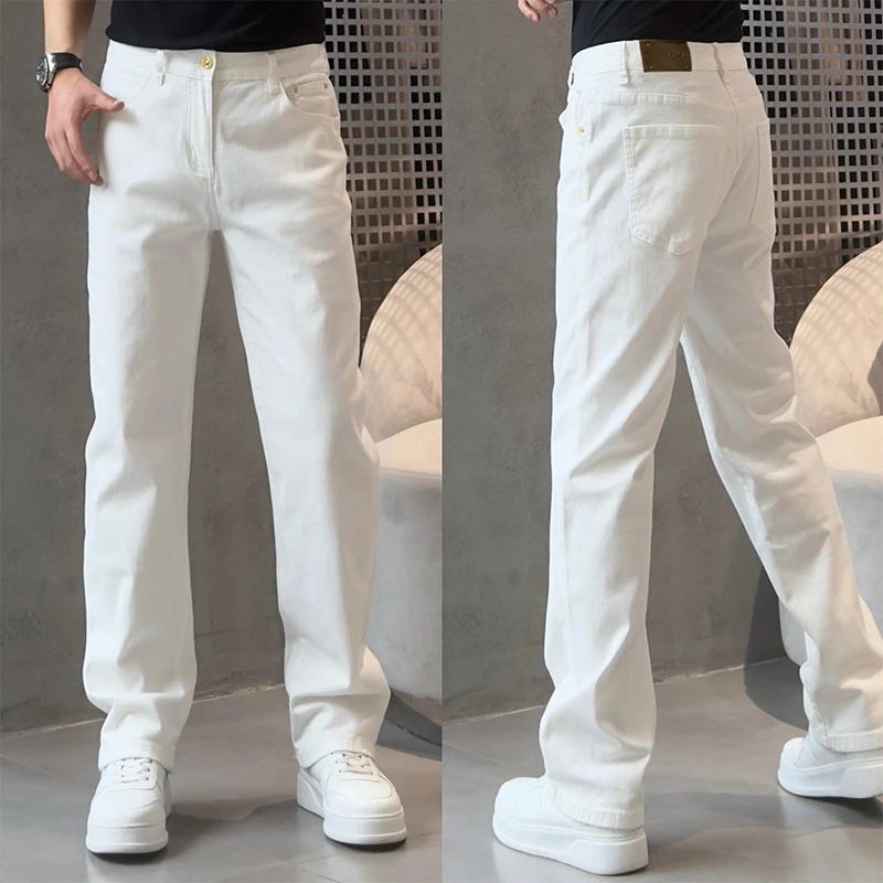 2025春秋白色显瘦潮流牛仔裤男帅气极简风休闲长裤欧货百搭直筒裤