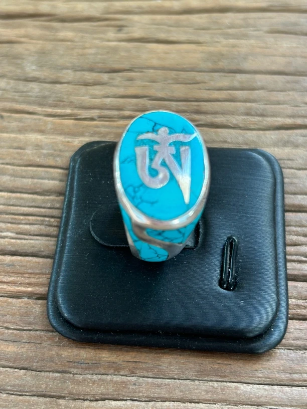 925银戒指 尼泊尔纯手工银镶嵌戒指藏文中古藏传时尚银戒