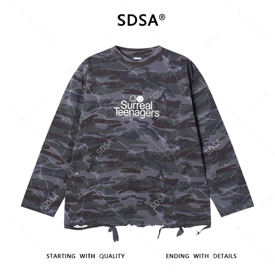 SDSA男士秋冬新款痞帅男装美式迷彩印花字母圆领长袖T恤网红款潮