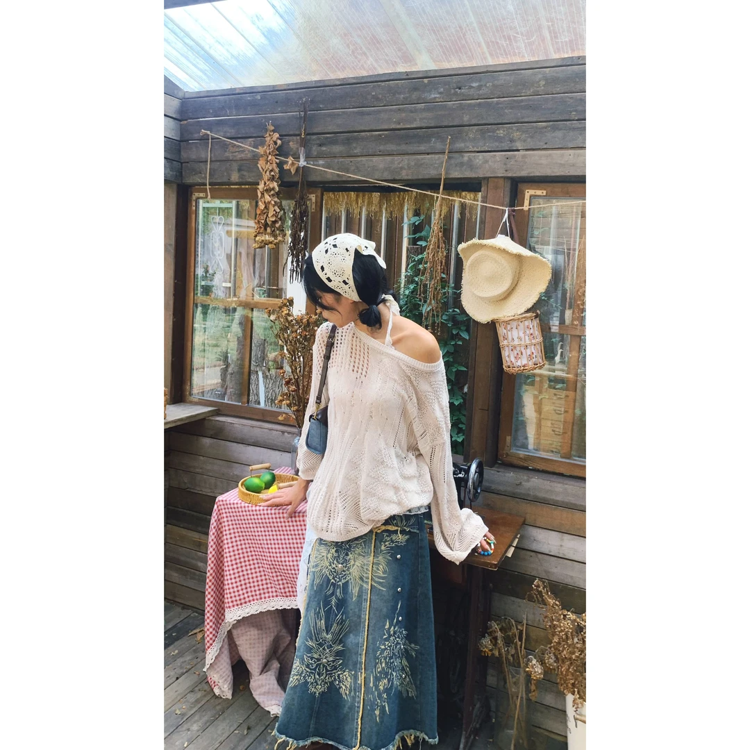 镂空破洞冰丝针织罩衫女薄款夏季宽松慵懒风上衣早秋2024新款