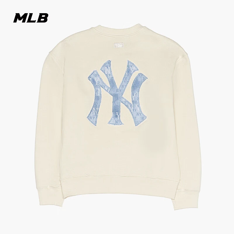 MLB官方 男女情侣仿牛仔老花背标大LOGO圆领卫衣25新款 3AMTM0754