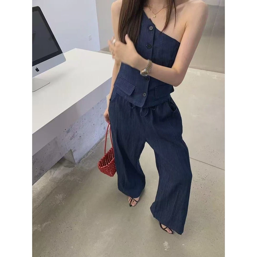 6900  韩系斜肩休闲套装  w