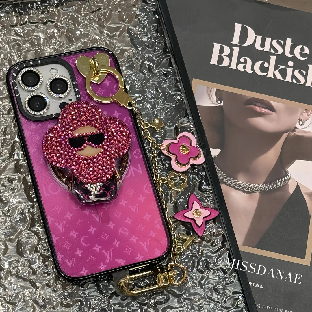 【玫红老花字母】高透磨砂磁吸壳适用苹果12 13 14 15promax手机壳