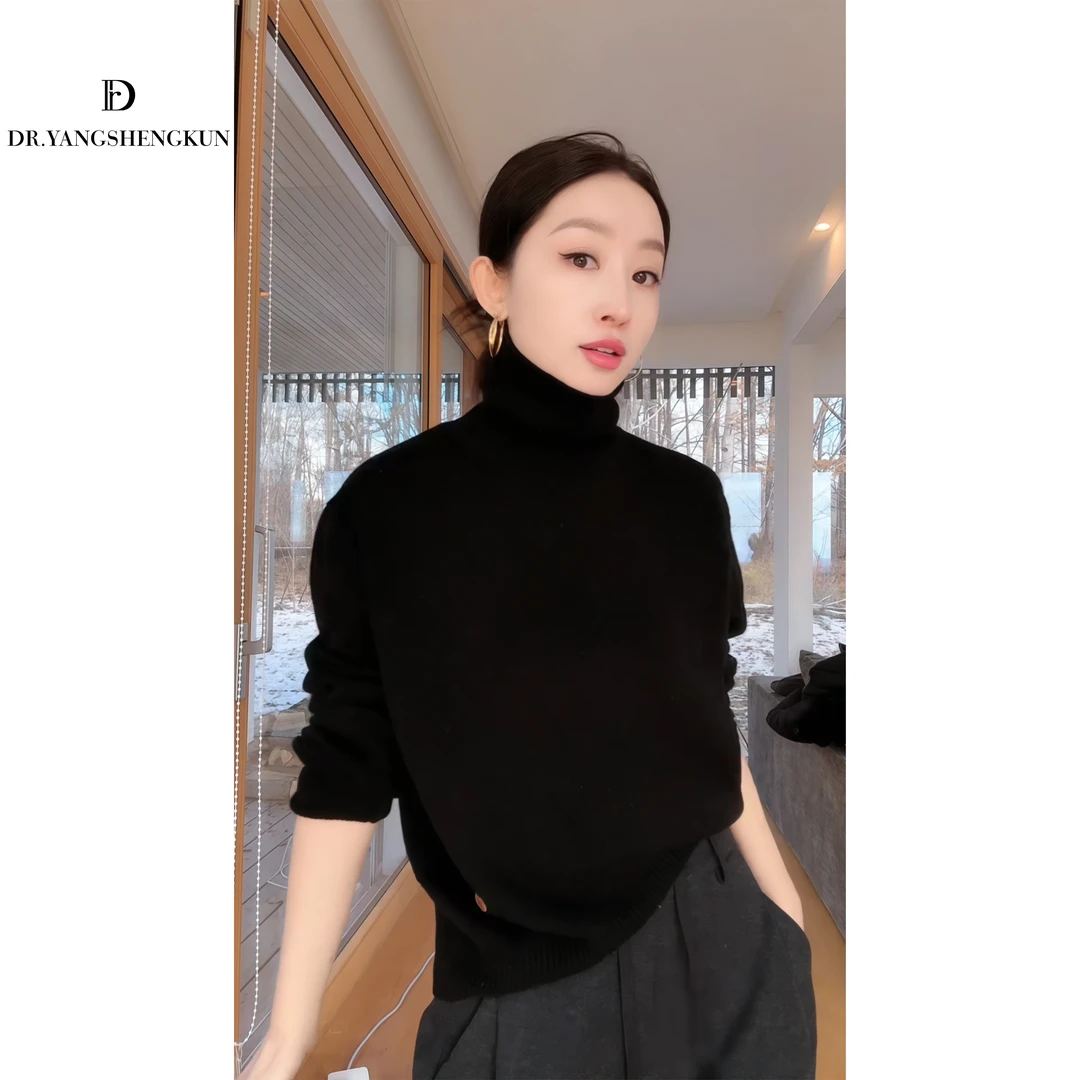 杨圣坤2025新品韩系慵懒风纯色100%羊毛简约高领针织衫ES25111020