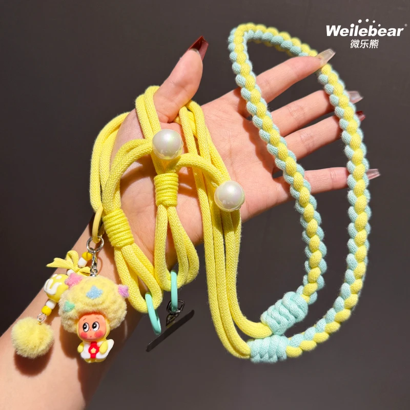 毛球爆炸头手机挂绳斜挎可背可调节编织耐用高级垫片防盗携带挂链