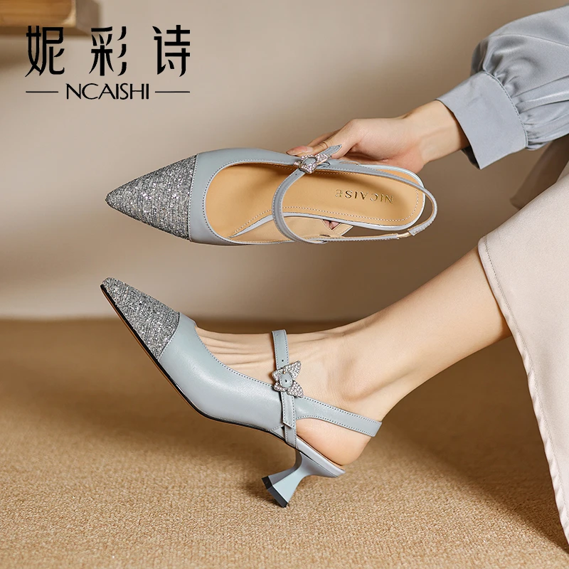 2025年春夏新款法式后空凉鞋一字扣带配裙子女鞋气质时尚1321L