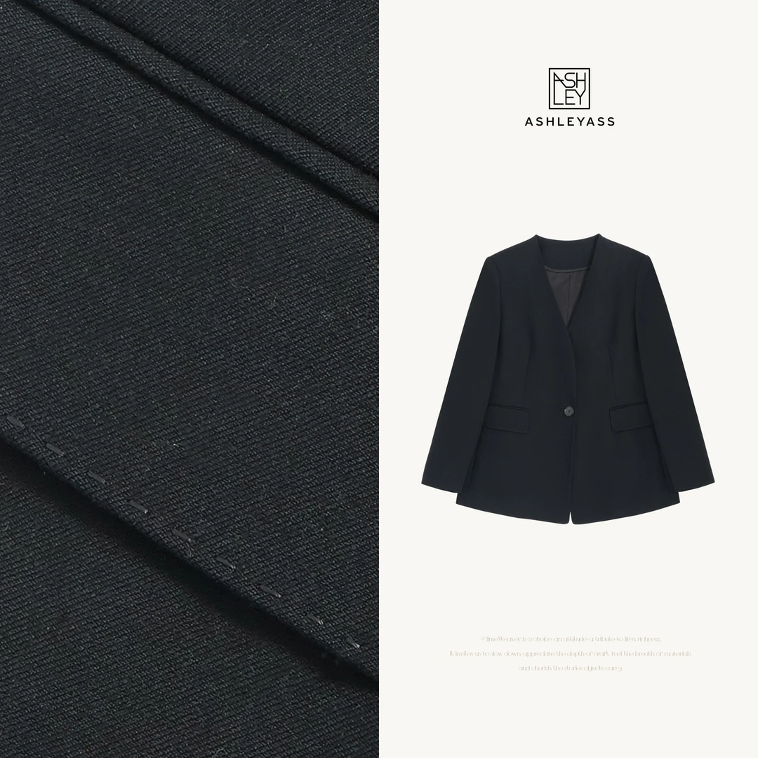 ashleyass “高调”澳毛美丽奴羊毛珠边走线西装外套LSS241233S