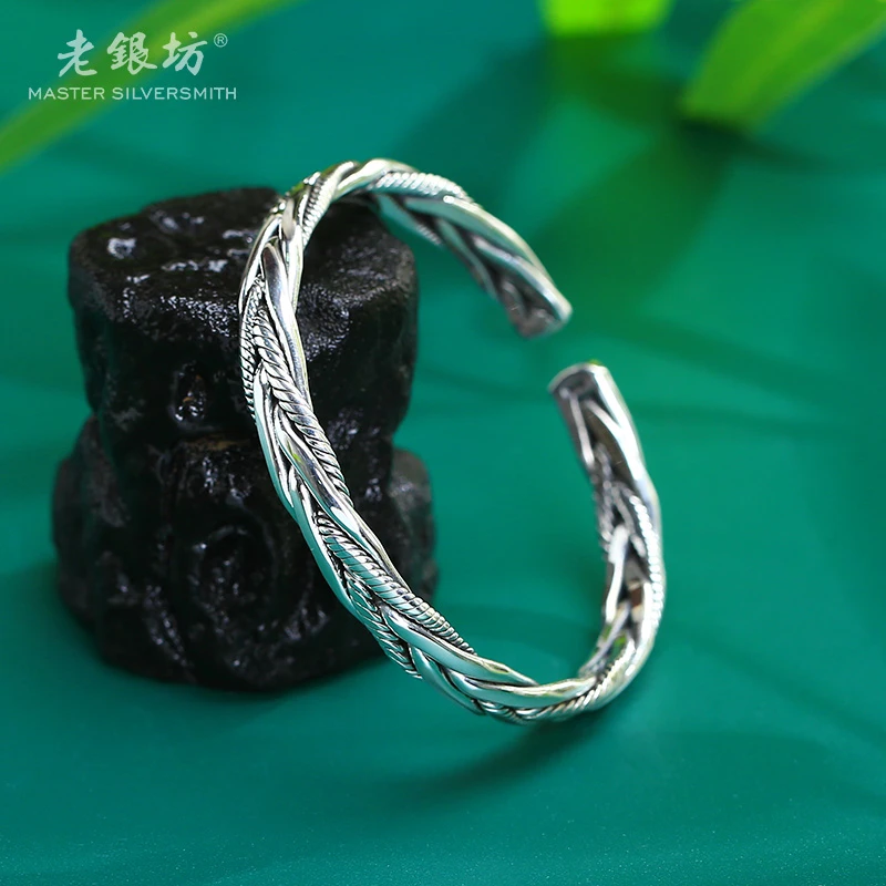 老银坊 足银手镯 足银999编织对口手镯 0034257
