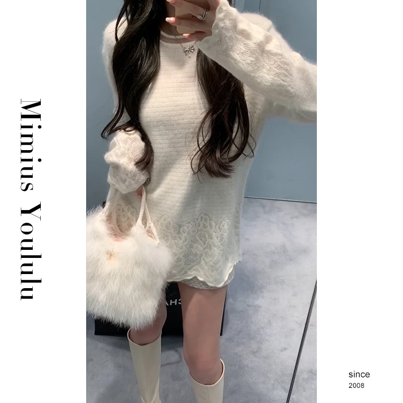 【mimius】游鹿鹿 法式毛绒感蕾丝拼接圆领毛衣 汉服 WF12067