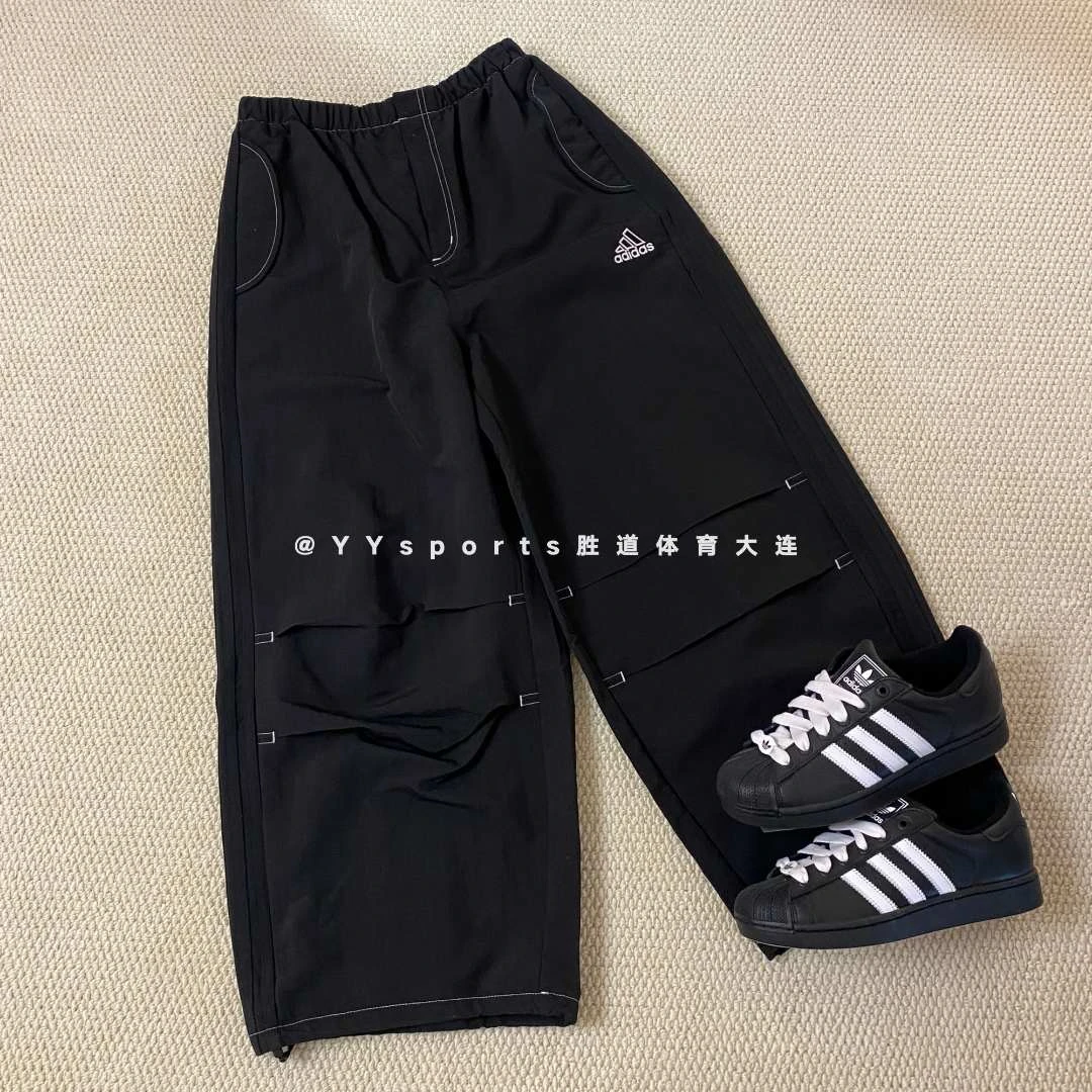 adidas/阿迪达斯三叶草男款中腰宽松纯色阔腿休闲裤黑色JD5415