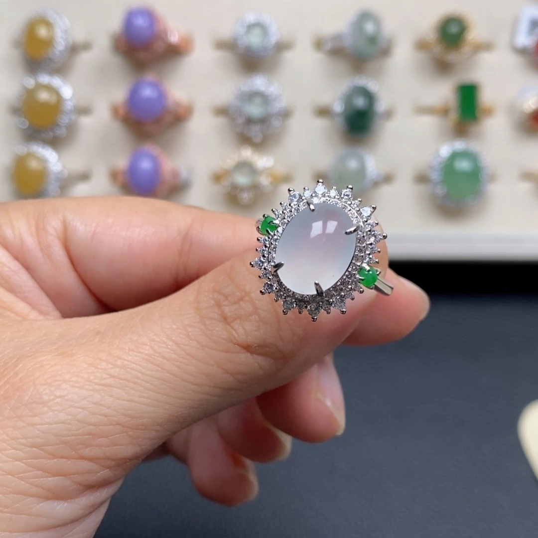 翡翠戒指银S925镶嵌戒指