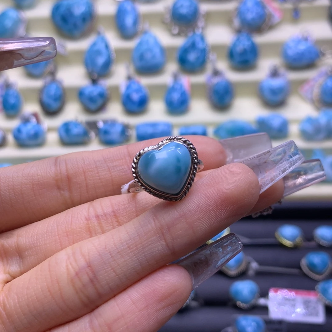 针钠钙石（海纹石）银S925镶嵌戒指爱心