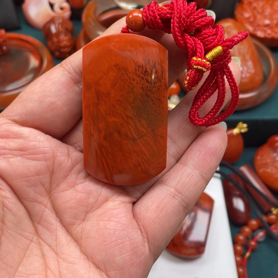 没***准南红玛瑙未镶嵌川料南红无事牌吊坠