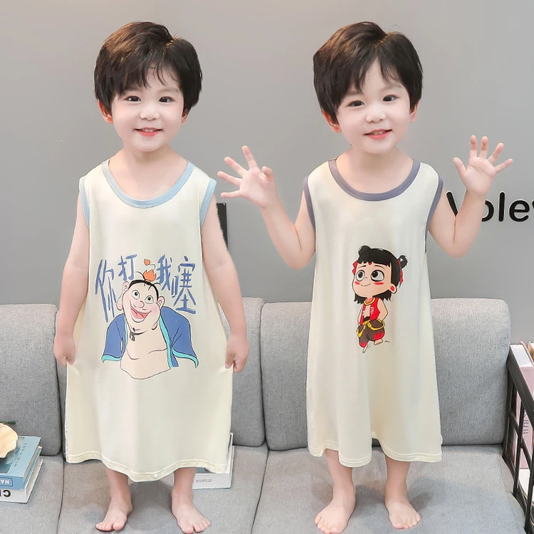 哪吒宝宝连体睡衣夏季薄款莫代尔一岁半儿童睡袋婴儿幼童背心睡裙