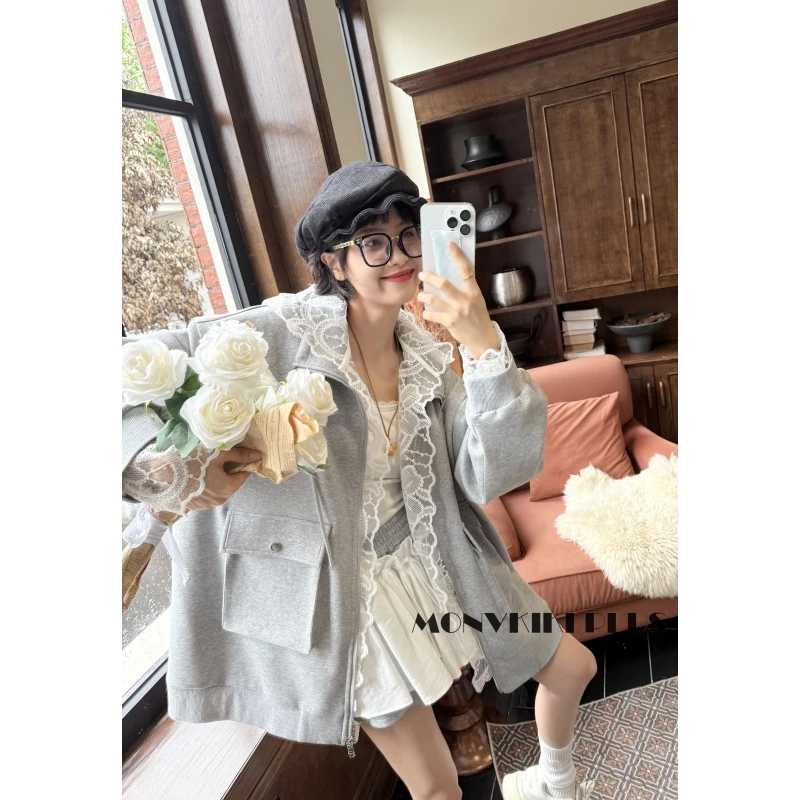 MoNvKiKiPlus2“从前慢”大码微胖72棉早秋重工拼接外套#1731