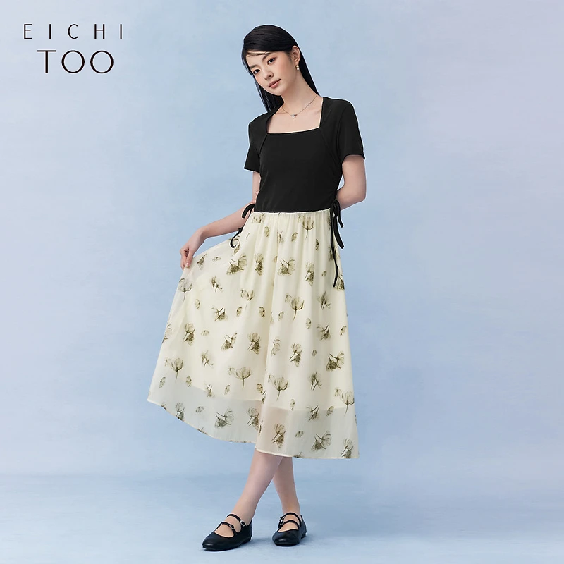 A爱居兔拼接设计感时尚短袖连衣裙EQLBJ2P071A