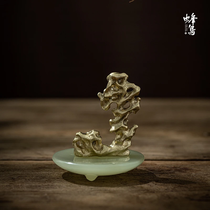蜂鸟工坊铜器圆形摆件黄铜色假山系列