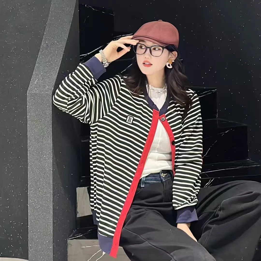 大码女装—99918韩版简约风时尚条纹薄款长袖显瘦休闲穿搭外套上衣