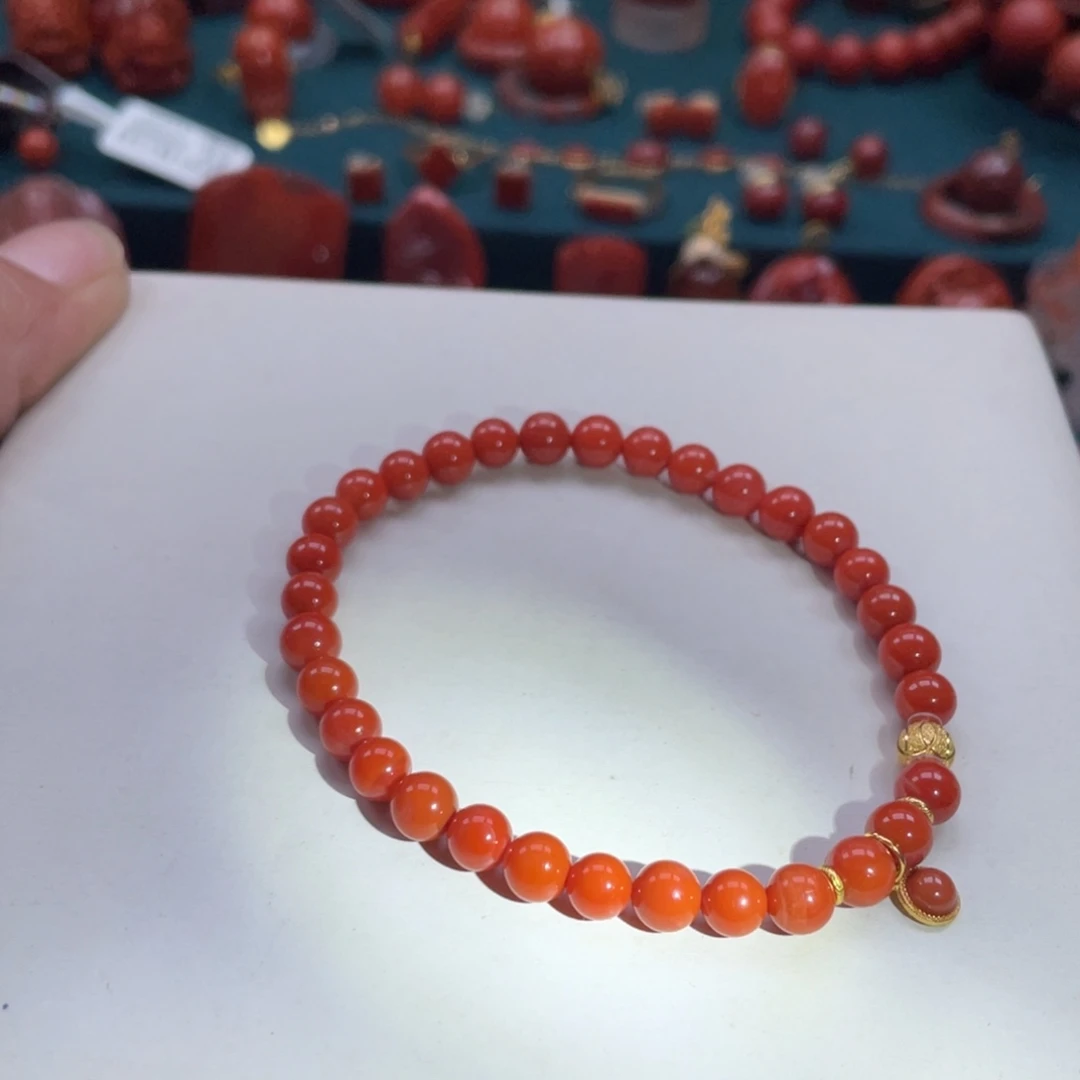 银S925镶嵌南红DIY手串5+mm南红玛瑙
