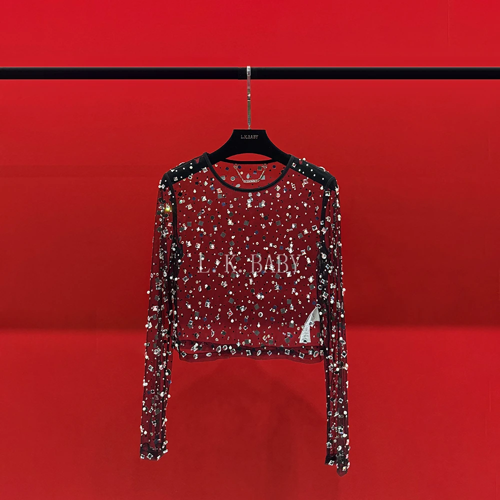 【L.K.BABY】  万人迷   纯欲设计时尚亮钻设计冰透衫