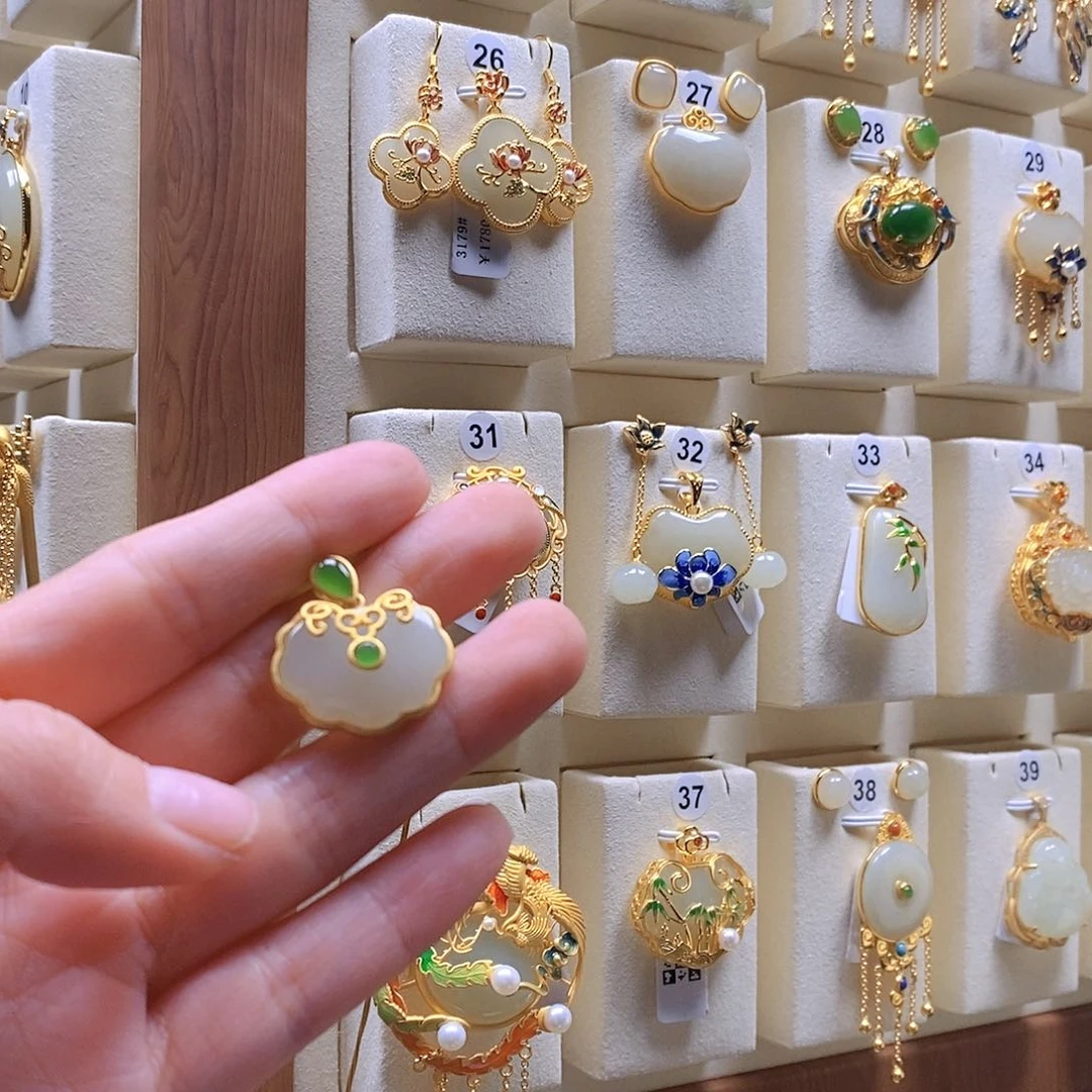 和田玉颈饰银S925镶嵌