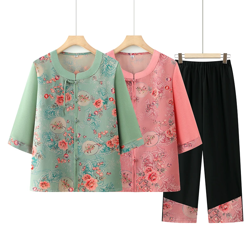 中老年人女装妈妈装夏季高贵洋气母亲60-80岁老太太衣服奶奶套装