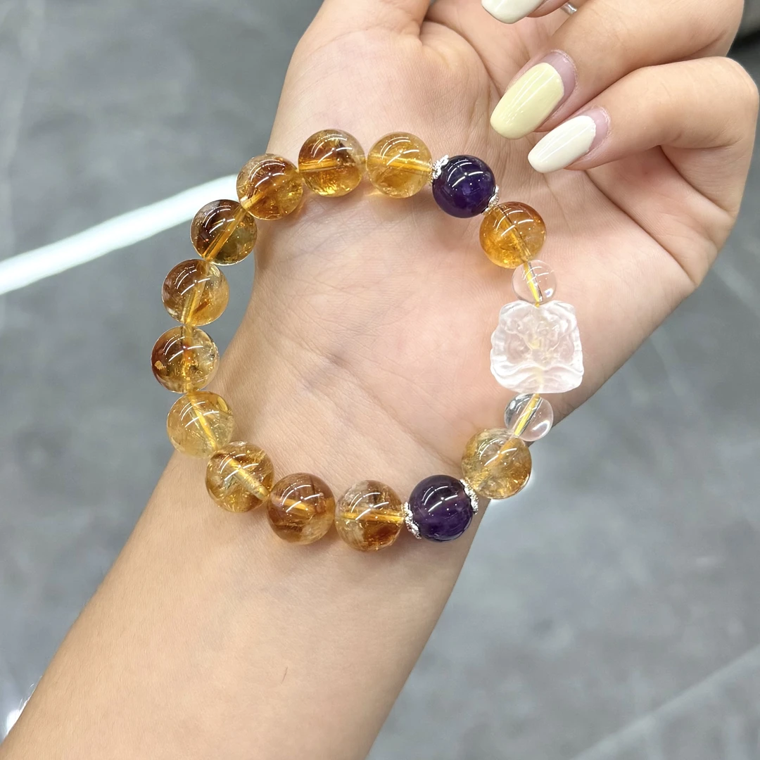 黄水晶手串配白水晶醒狮手链 （多样性发一件）B-4