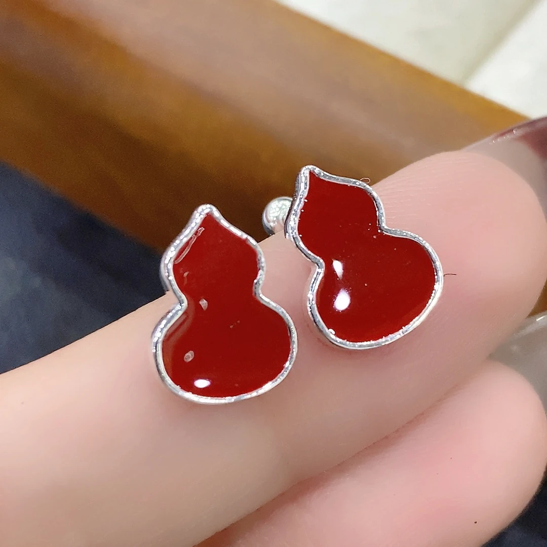 925银耳饰 新年红本命年红滴油葫芦耳钉