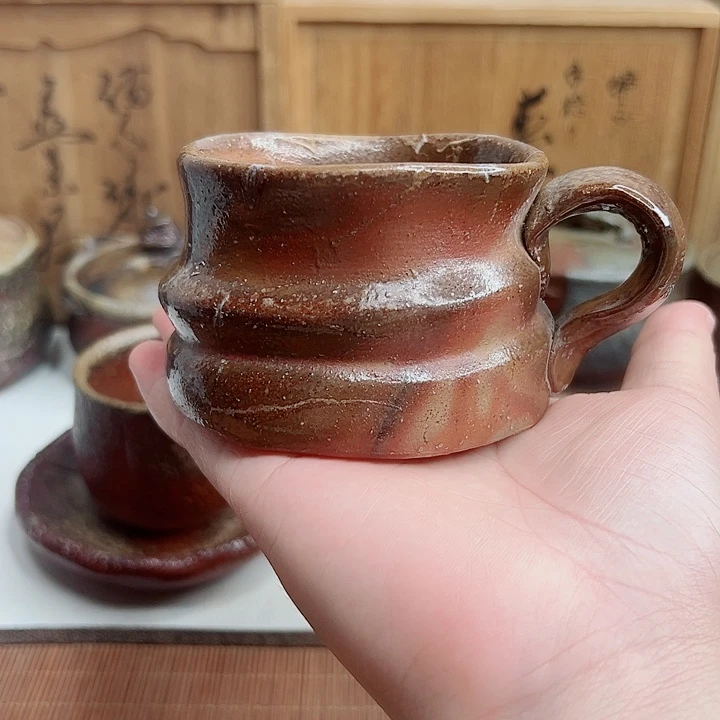 备前烧，神原启司咖啡杯，底部磨皮
