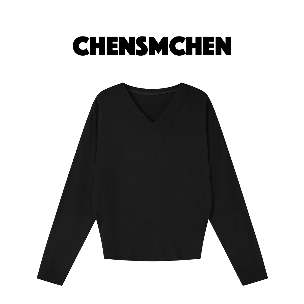 CHENSMCHEN 莱赛尔纤维V领T恤女春季百搭长袖打底衫CST1011SL