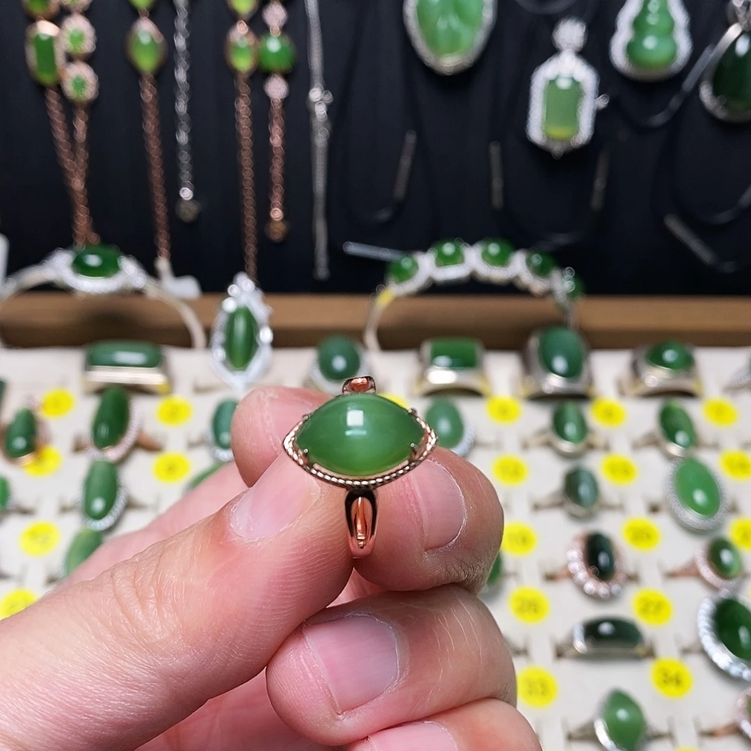 和田玉（碧玉）银S925镶嵌戒指