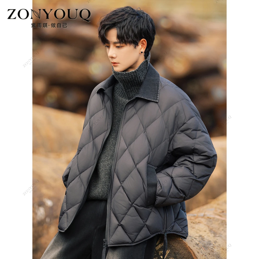 羽绒服男冬季翻领菱格保暖防风时尚都市潮流商务休闲百搭外套上衣