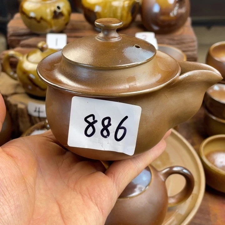 壶老*建水紫陶白泥柴烧手抓壶