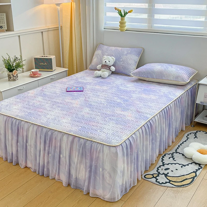 乳胶冰丝凉席三件套夏季清凉折叠软席可水洗防滑单人两件套床裙款