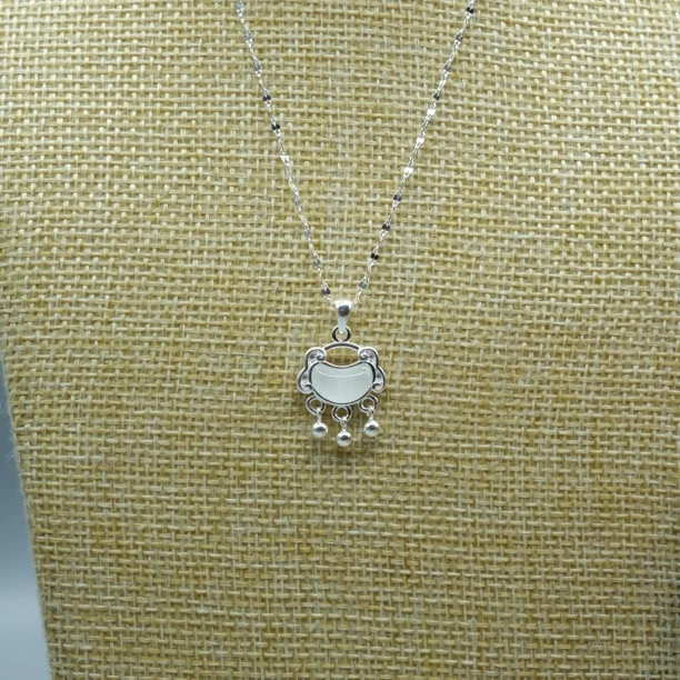 坠链均足银 足银999唇链女士平安如意锁珠宝女士套链